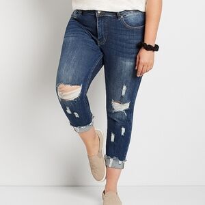 KanCan High Rise Curvy Dark Ripped Cropped Jean Women's Plus Size 24